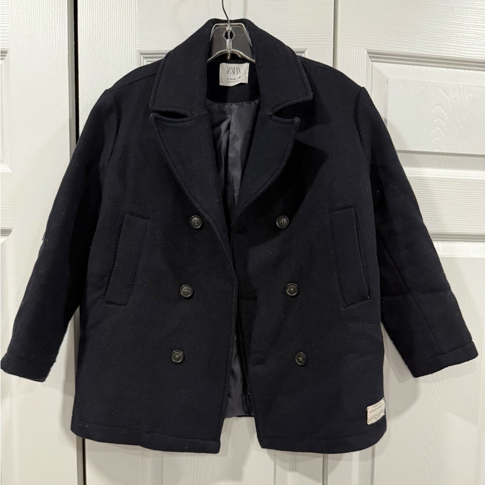 Zara Navy Double-Breasted Kids Peacoat